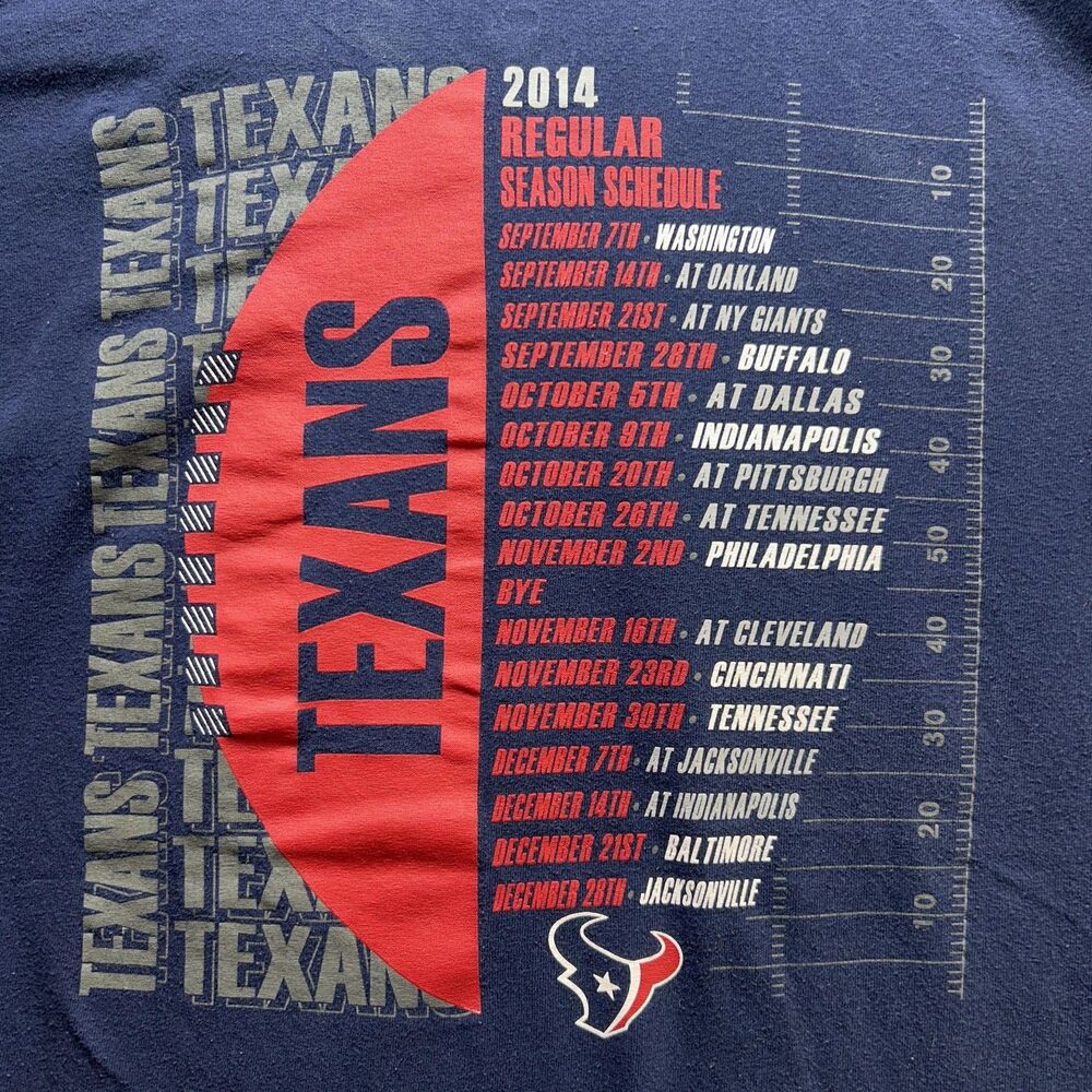 Houston Texans Shirt Mens Medium Blue NFL Football‎ 2014 Schedule Tee Majestic - Picture 4 of 11